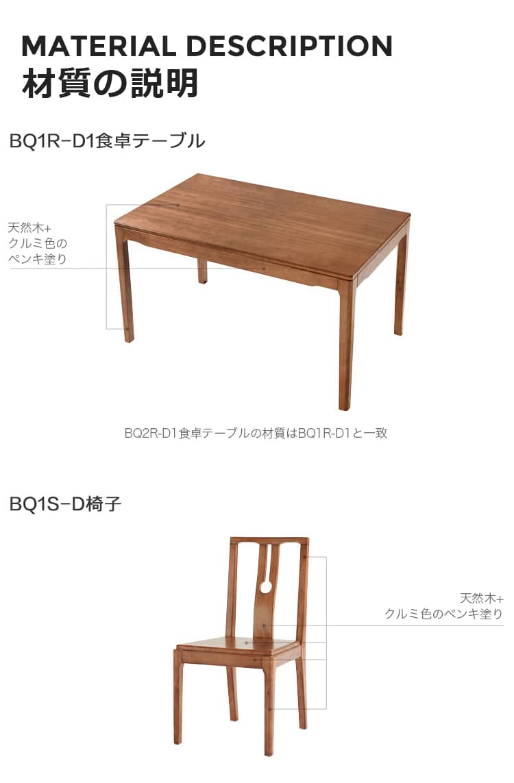 テーブルと椅子の材質説明