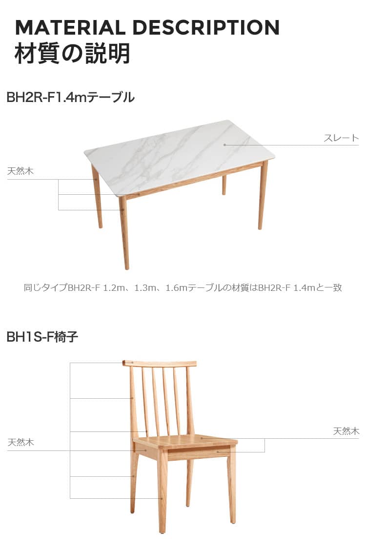 テーブルと椅子の材質説明