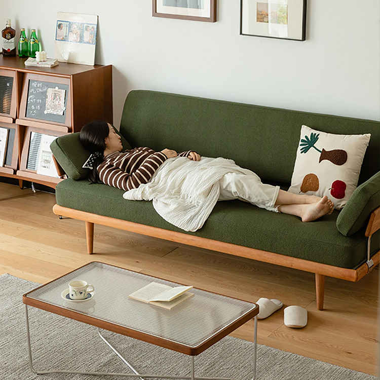 【送料無料】オットマン付き2人掛けソファ オットマン付き ファブリック 天然木 ソファ＆オットマン】オーク天然木 木製フレーム